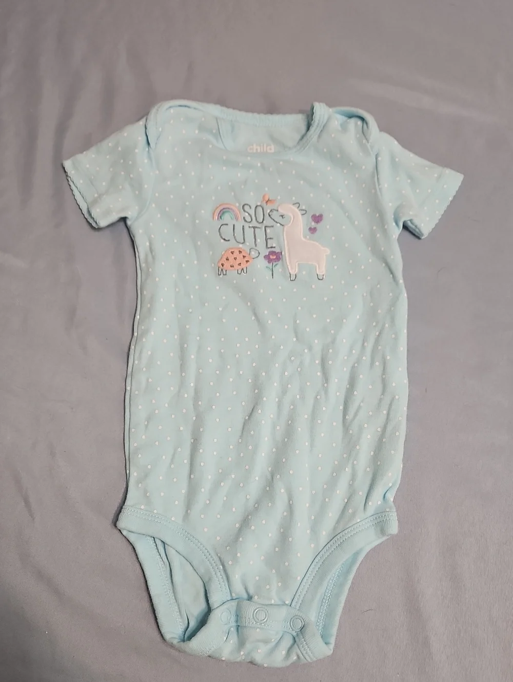 Carter's Light Blue Polka Dot 'So Cute' Llama One-Piece Bodysuit